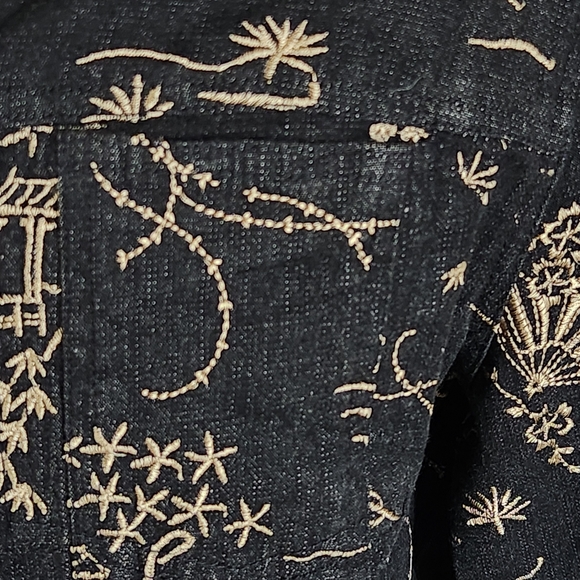 Embroidered Denim Linen Jacket Women’s Medium Oriental Artsy Boho Vintage - Picture 10 of 16